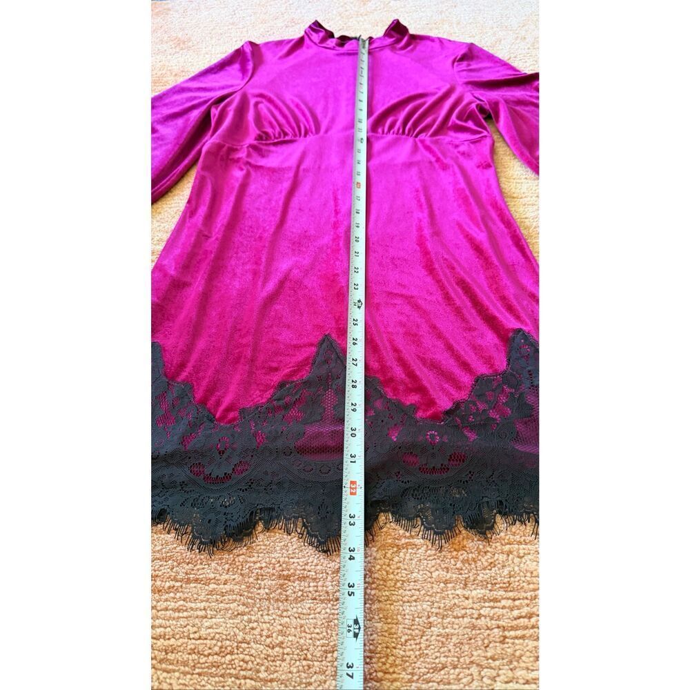ASOS Velvet Lace Mini Dress Pink Black Long Sleeve Size 12 - Picture 2 of 11